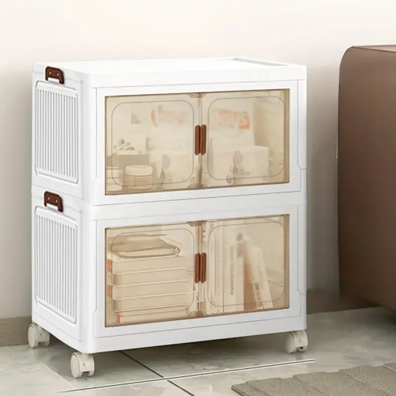 16.93in/43cm 1/2 Layers  Foldable Storage Cabinet, Rolling Organizer with Doors & Wheels, Compact Closet Storage System for Bedroom Kitchen Bathroom Entryway Organization moisture proof spill proof dustproof design dust-proof waterproof customer favorite