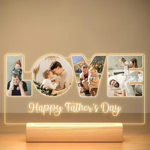Custom Picture Frame with Photo, Personalized Photo Frame with Night Light, Customized Picture Frames, Personalized Father's Day Gifts for Dad Baby Kid Family