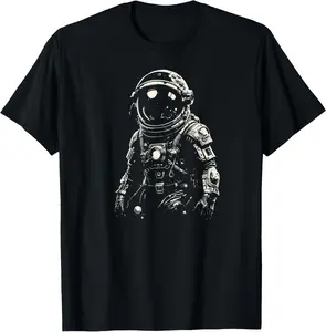 Casual Cotton shortsleeve tees Vintage Black & White Astronaut - Retro Aesthetics Space T-Shirt