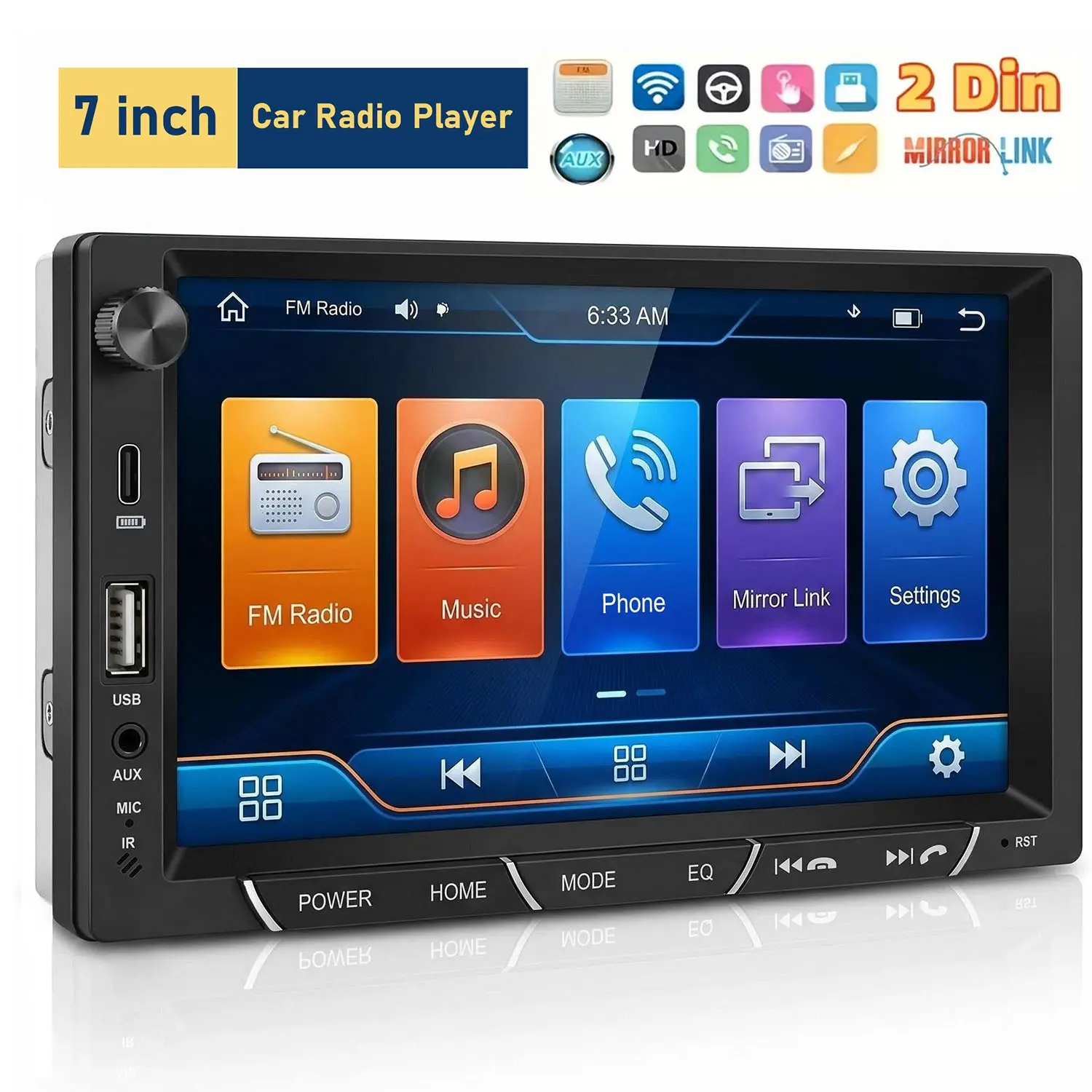 7 Inch 2din Car Mp5 Radio Host, Supports Fm Tuning, Bluetooth-compatible, Android Auto, Apple Carplay, Abs Enclosure, Ideal for Modern Vehicles