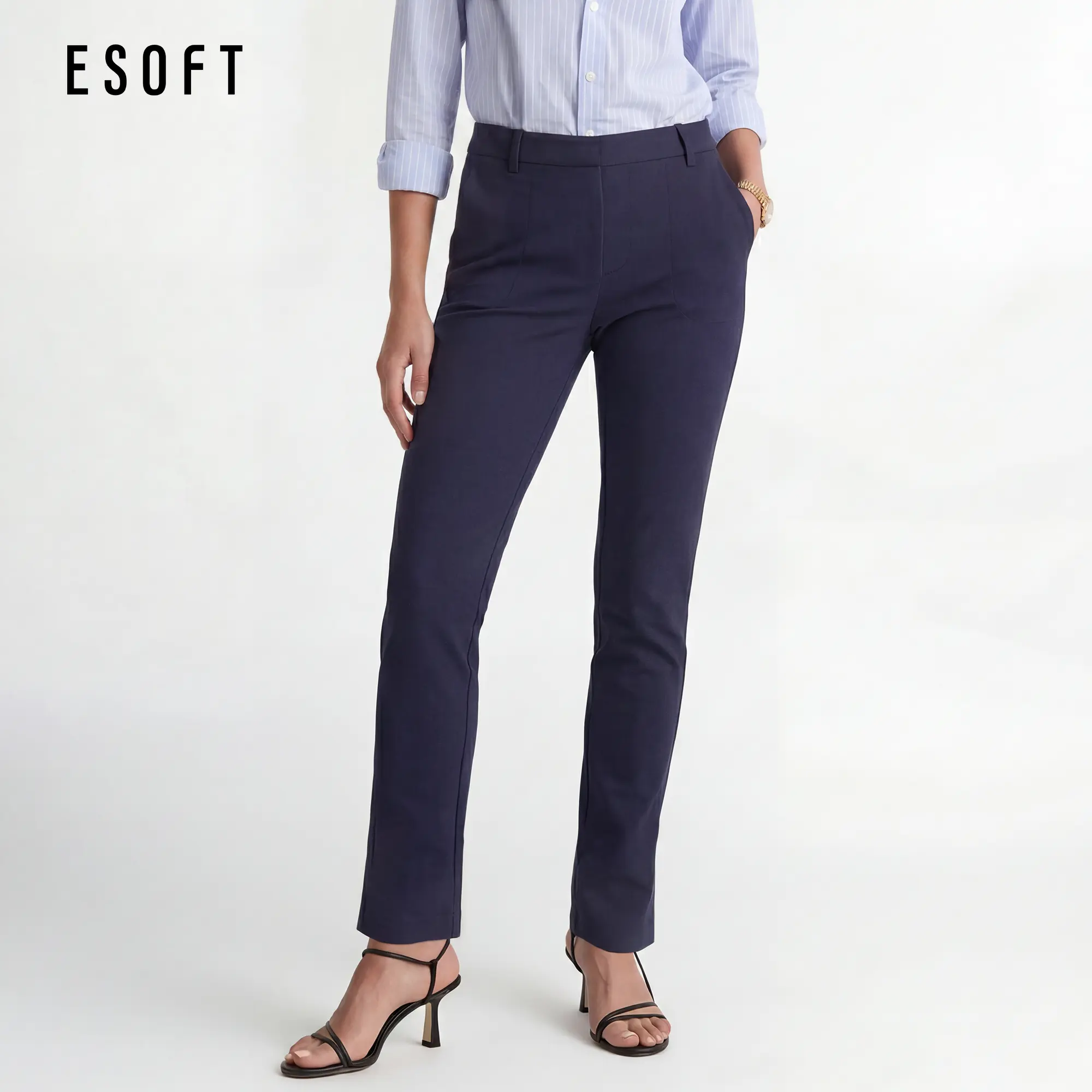 ESOFT Ponte Straight Leg 4-Pocket Work Pants, Pull On Wrinkle Free Dress Pants