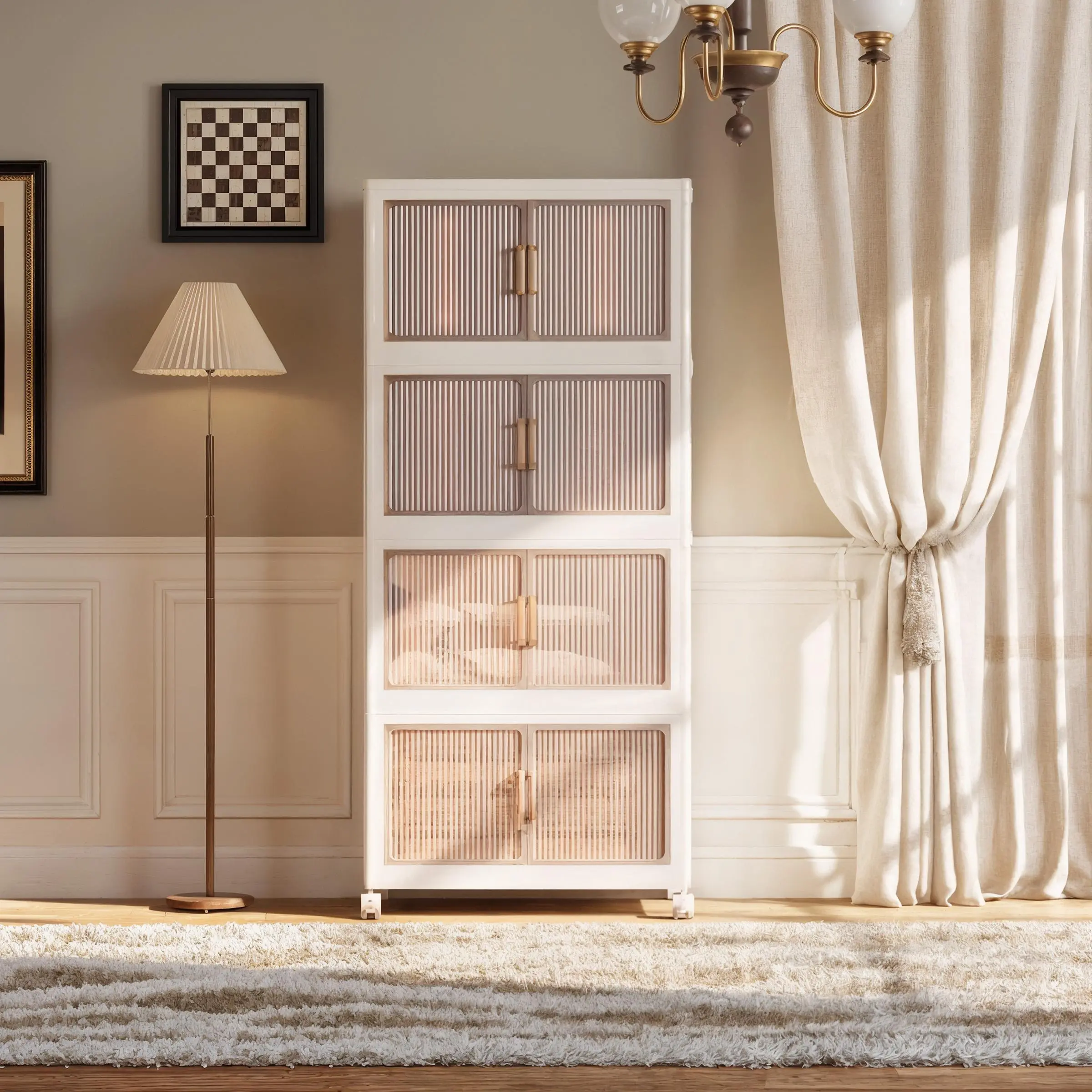 4 Tier Folding Storage Containers with Wheels, Stackable Collapsible Plastic Bins, Durable Organizer for Kitchen Pantry and Closet 4 Tier Folding Storage Containers with Wheels, Stackable Collapsible Plastic Bins, Durable Organizer for Kitchen Pantry and Closet