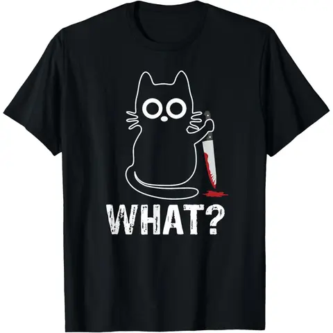 What?-Funny Cat With Knife Graphic Design T-Shirt