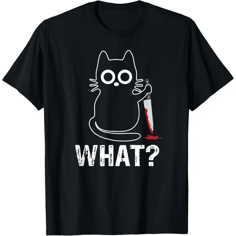 What?-Funny Cat With Knife Graphic Design T-Shirt