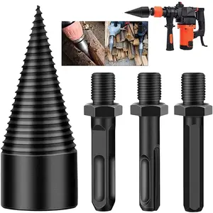 32mm Firewood Splitting Bits Firewood Log Splitter Drill Bit Set – Heavy-Duty Carbon Steel Wood Splitting Cone with Round/Hex/Square Shank – Safe, Efficient, and Easy to Use for Fireplace, Camping, Home Heating, and Outdoor Wood Cutting
