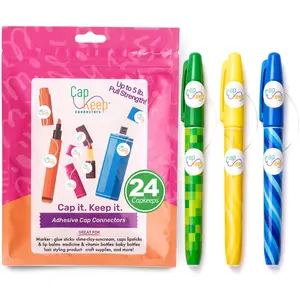 CapKeep 24 Cap Saver | Flexible Adhesive Connectors for Pens, Markers, Cosmetics & Bottles - Stretchy Lid Keeper