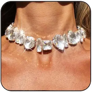 Rhinestone Choker Necklace Silver Big Diamond Jewelry for Women