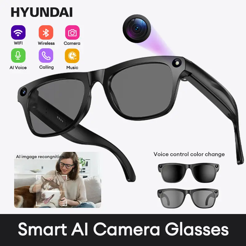 HYUNDAI XK ONE MAC AI Smart Glasses with Voice & Slide Color-Change, 8MP HD Camera, AI Image Recognition, Natural Sound, Classic Design, Ideal for Men & Women, Perfect for Meetings, Daily Use & Smart Recording