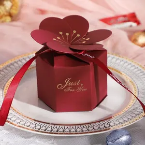 Worldoor 12 PCS candy boxes Creative Candy Box Wedding Favor Gift Packaging Ribbon Chocolate Cookie Red Bags Baby Shower Festive Birthday Party Supplies (Burgundy)