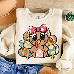 Colorful Glitter Coquette Thanksgiving Turkey Shirt with Family Message and Dalmatian Dots Fall Bow