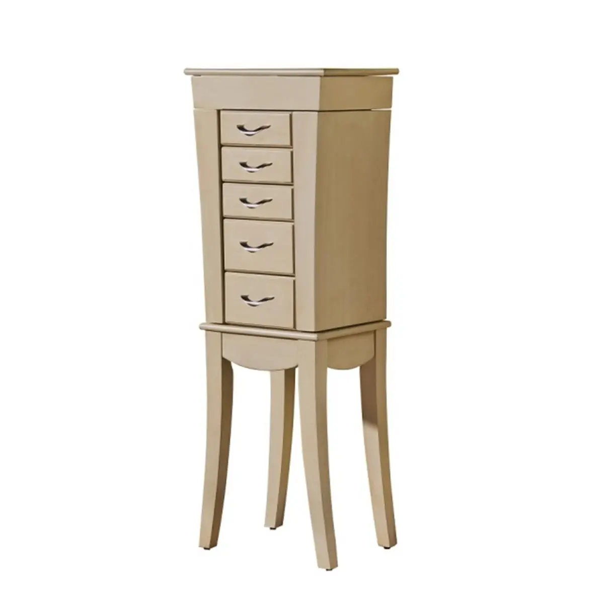 CTE  Carmen 5 Drawer Jewelry Armoire - Antique White, Felt-Lined, Five Drawers