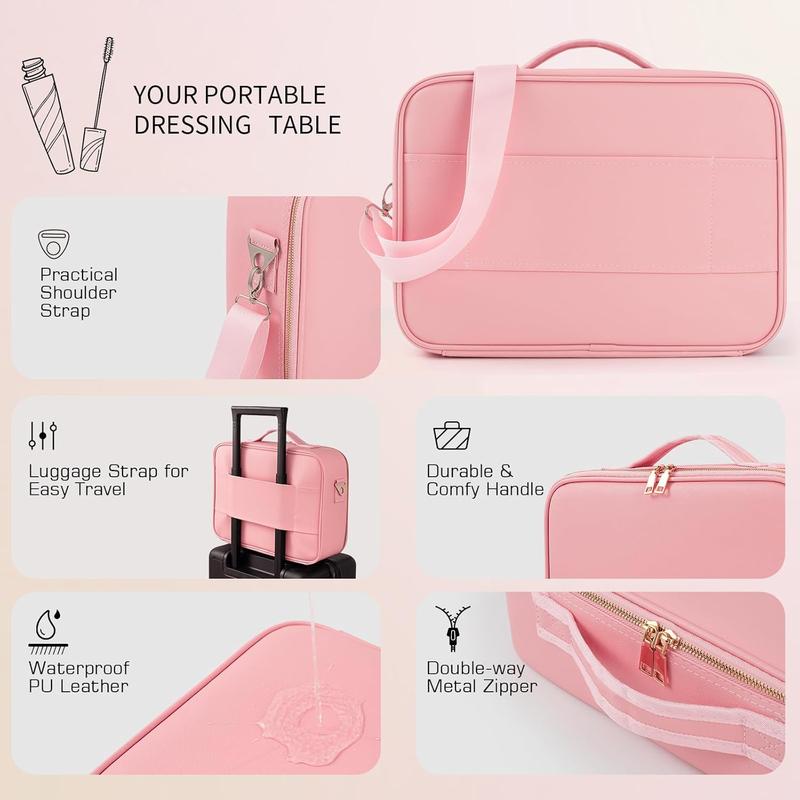 15''X11'' Large Capacity Makeup Bag with LED Mirror, Professional Makeup Case Organizer with 3 Color Light Adjustable Brightness, Travel Make up Cosmetic Case with Detachable Dividers & Shoulder Strapgongsi huizhoushihuangdoukejiyouxiangongsi