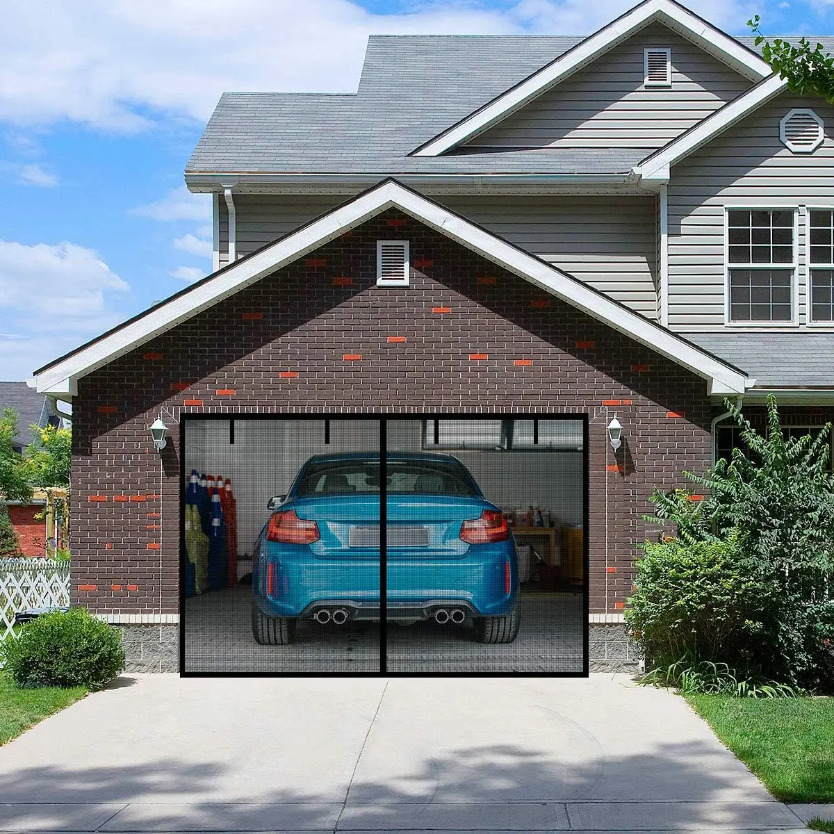 FBve  Garage Door Screen with 4 Strapping Tapes for 1  Garage 9x7ft, Reinforced Fiberglass Mesh Door Screen with Closure Weighted Bottom, Durable  Screen Door Curtain Cover Kit