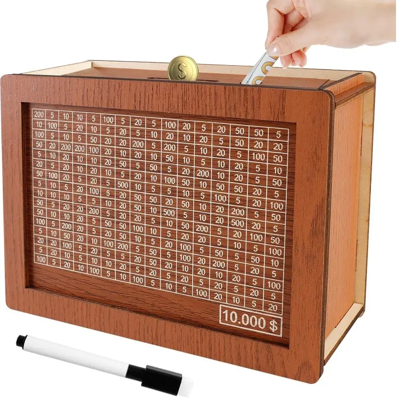 Cash Vault Wooden Savings Box, Wooden Cash Saver Money Saving Box With Countdown144 Decor Piggy Decorative Figurines Collectible Figurines