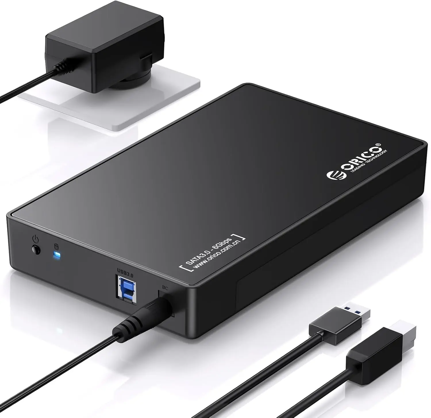 ORICO USB 3.0 External Hard Drive Enclosure for 3.5/2.5 Inch SATA HDD/SSD (Up to 20 TB) - Tool-Free 3.5 Inch Enclosure with 1x 12V/2A US Power Adapter, UASP Acceleration, Compatible with Linux, Macintosh, Desktop (3588US3), Tool-Free Install, Heat-Resista