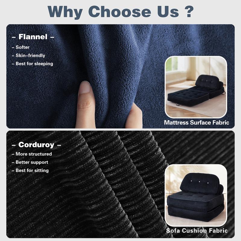 【Valentine’s Day Gift】 63.77" Boneless Foldable Sofa Bed by Neslako, Cloud Couch Sleeper Sofa with High Resilience Memory Foam, Removable Corduroy Cover, One Touch Folding Design, No Assembly