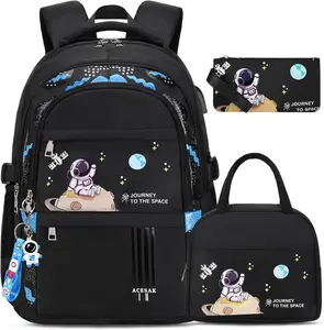 Backpack Schoolbag for Boys Kids Children Teens Girls Elementary Middle School Bags, Waterproof Lightweight Kids Bookbag Backpacks Casual Daypack with Lunch Bag Set