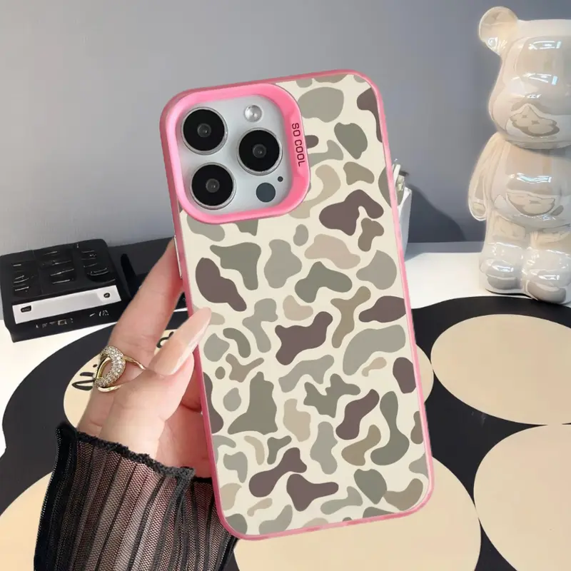 Camouflage Pattern TPU Cellphone Case for iPhone 17,16 Pro Max,15,14,13,12 Pro Max,7/8 - Retro Decorative, Shockproof Protection Casing, Oil-Resist Matte Finish, Premium Frosted Feel