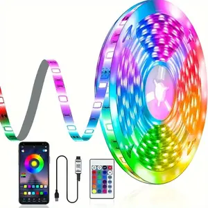 RGB LED Strip Light with App Control, 24-Key Remote, Multi-Mode Dimming, Music Sync, USB Powered, Non-Waterproof, Built-in Mic, for PC, TV, Bedroom, Dining, Living, Gaming, Bar, Party - Indoor Use, Smart Led Lights, Led Lights Strips, Dimmable Rgb Stripe