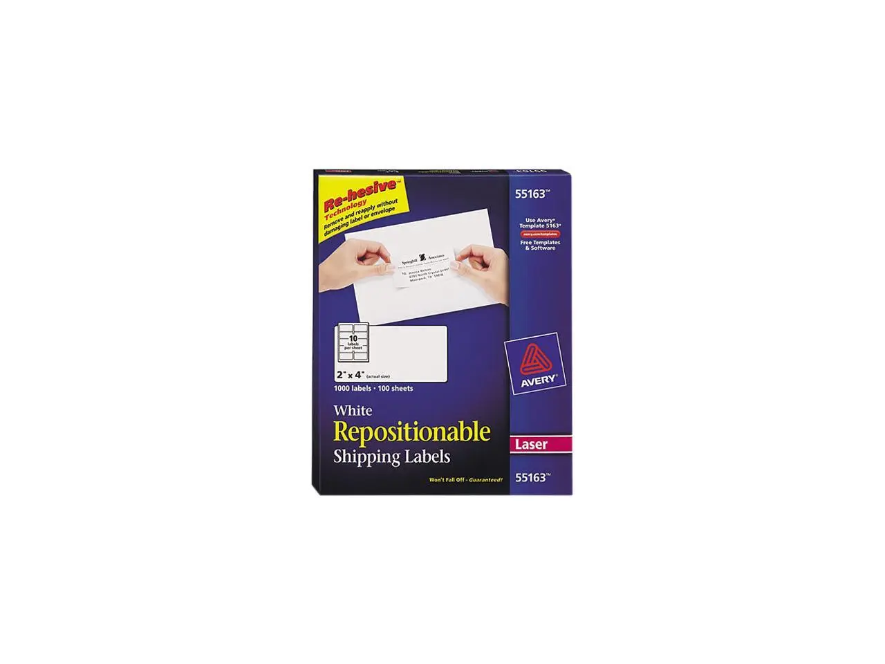 Avery 55163 Re-hesive Laser Labels, 2 x 4, White, 1000/Pack Avery 55163 Re-hesive Laser Labels, 2 x 4, White, 1000/Pack