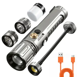 High Brightness Multi-Functional Flashlight Set, Includes 4 Replaceable Heads, Type-C Fast Charging, Ideal for Outdoor and Emergency Use