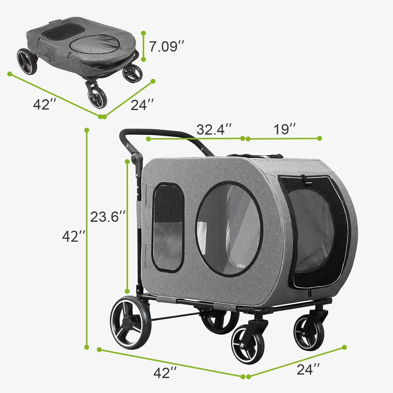 Large Dog Stroller Red Foldable Design with Adjustable Handle for 2 Dogs Up to 160 lbs Pet Wagon Carriage with Pocket
