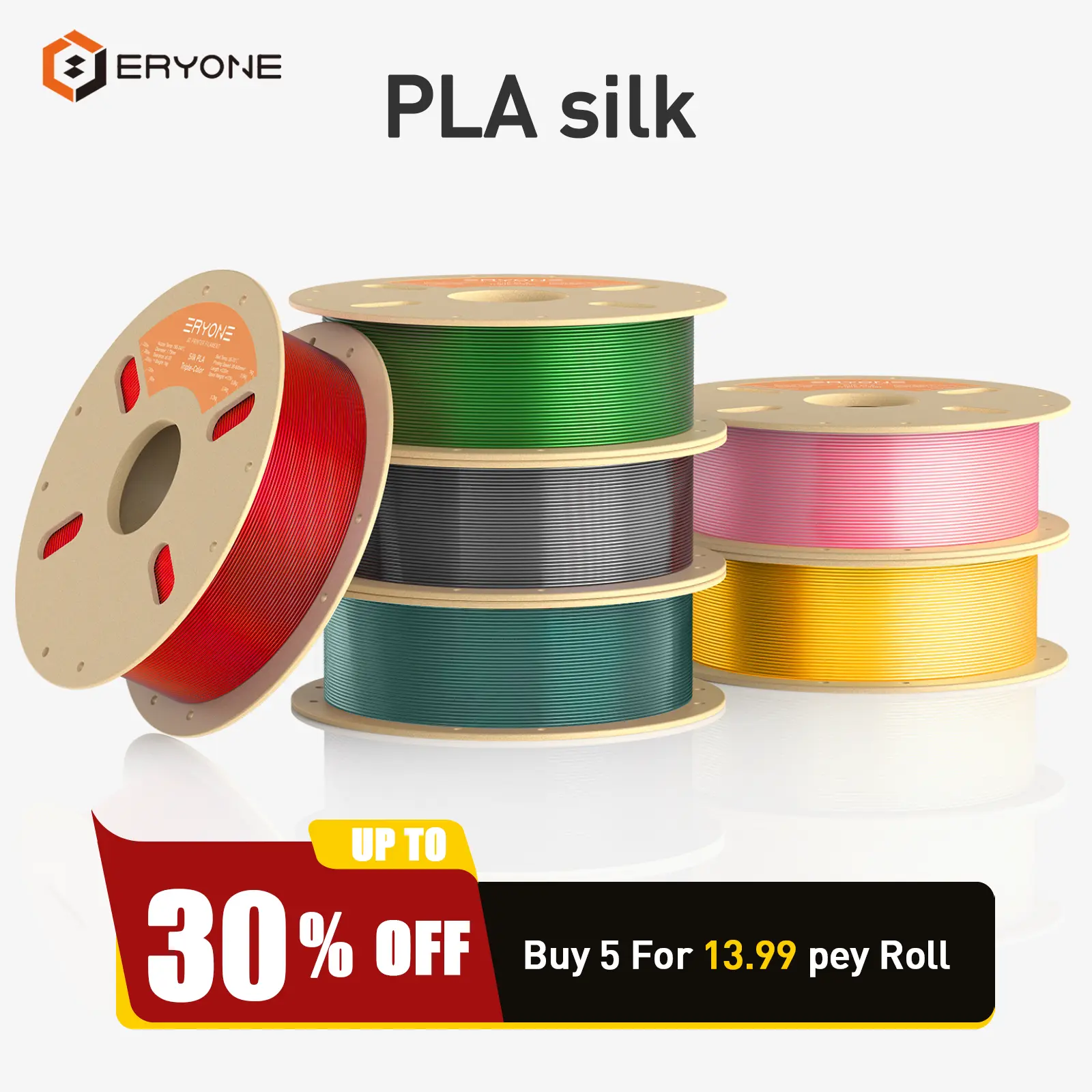 ERYONE Silk PLA Filament for 3D Printer,PLA Silk|PLA Silk Dual-Color|PLA Silk Tri-Color|Premium Silk Easy print,3D Printing Material Silk Shine  1kg (2.1LBS)/Spool  1.75mm +/- 0.03mm