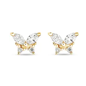 OH MY MELLY | 14K GOLD PLATED BUTTERFLY ZIRCON STUD EARRINGS | 925 STERLING SILVER | MINIMAL DAINTY STUDS | PERFECT FOR EARRING STACK