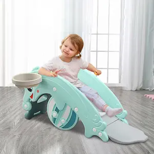 【US-based sellers】3-in-1 Kids Portable Slide Rocking Horse Toy with Basketball Hoop for Age 1.5-3 Boys and Girls, Mint Green(Easter Toys for Kids)