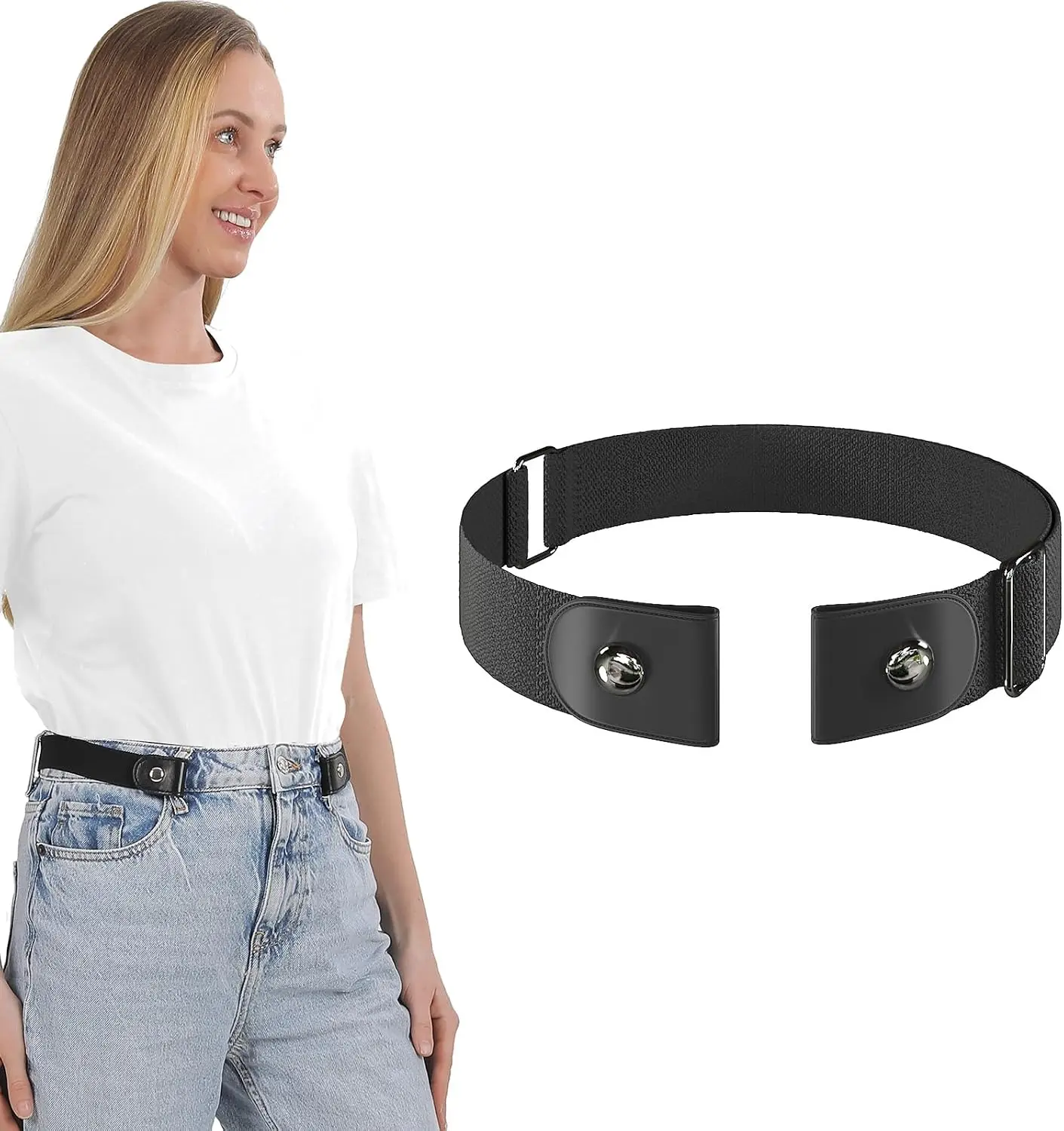 Women's No-Buckle Elastic Invisible Belt, Unisex Stretch Belt for Jeans, 1 Pack