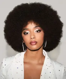 Vlike Human Hair Afro Wig Human Hair Wig Gluless Wig Convenience for Black Woman 280% density Natural Black Easy to Wear