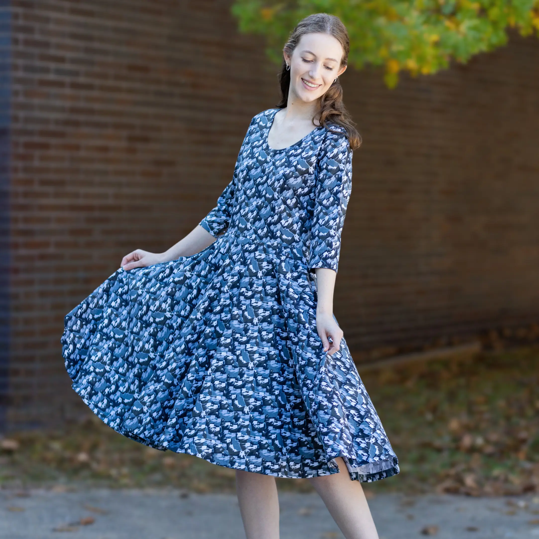 Bears and Mountains Full Twirl Dress with Pockets