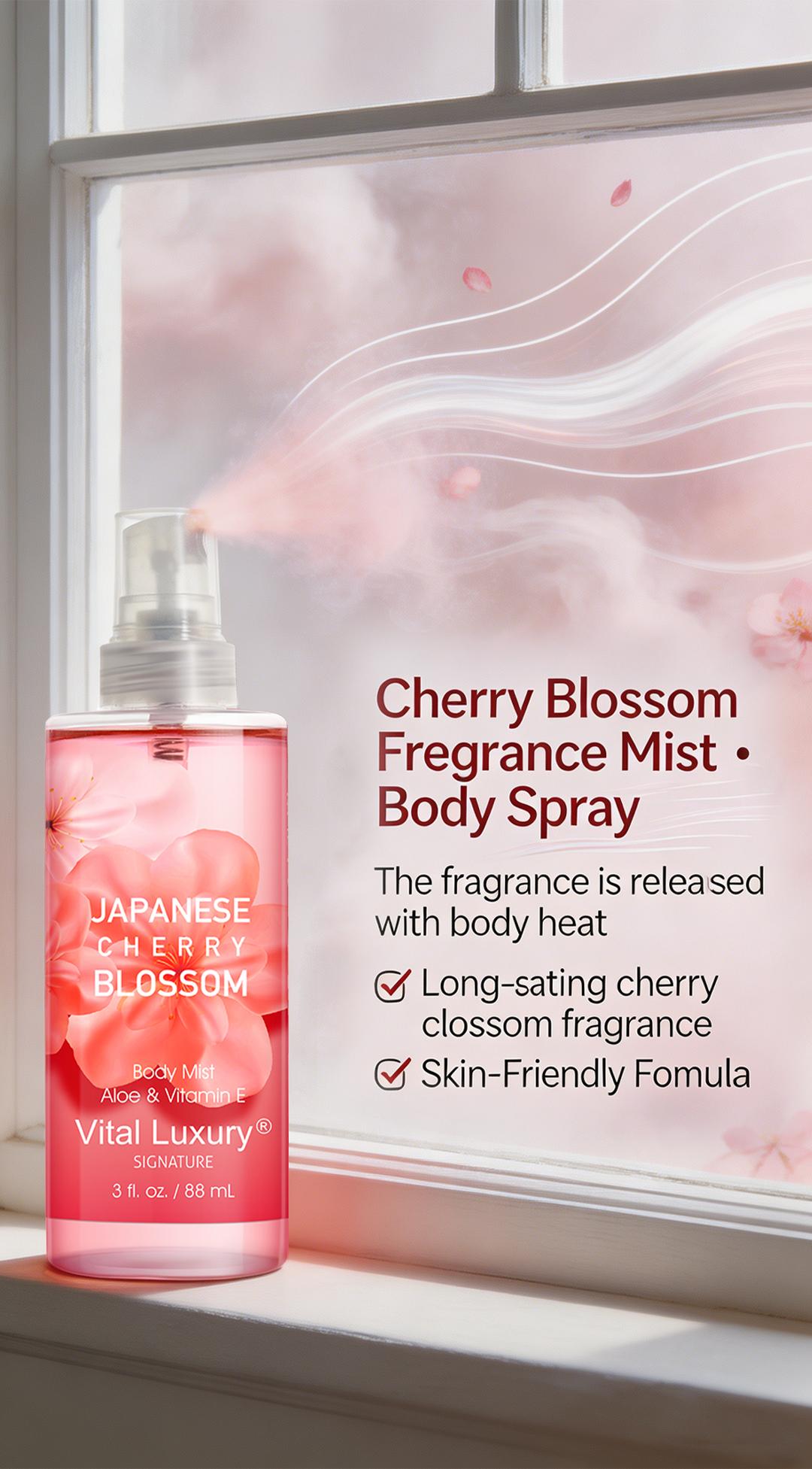 Mother's Day Gift-Vital Luxury Japanese Sakura Bath &Body Travel Set  – 3oz Shower Gel, 3oz Body Lotion, 3oz Body Mist | Silky Lather, All-Day Freshness, Moisturizing & Revitalizing | Ideal Gift for Mom, Wife, Sister & Girlfriend