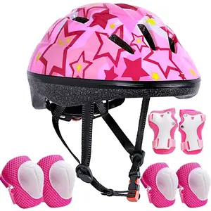 L-QE007  Kids Bike Helmet Suitable for Ages 3-8 Years Boys Girls, Adjustable Toddler Helmet with Knee Elbow Pads Wrist Guards Sports Protective Gear Set for Bike Bicycle Skateboard Scooter
