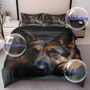 2/3pcs German Shepherd Expression Theme Pattern Down Duvet Cover Set Set(1*duvet Cover Set+1/2*pillowcase,no Filling),high-definition Digital Printing,soft And High-end Bedding Set,Breathable Duvet Set,all Season Use Machine Washable,best Holiday Gift