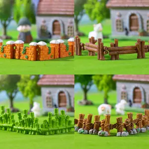 14-Piece Set Micro Landscape Creative Wooden Board Stone Fence Short Bridge Gardening Landscaping DIY Decoration Accessories Ecological Bottle Small Ornaments
