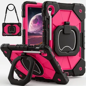 Full-Body Drop Protection Case for Samsung Galaxy Tab S11 & S10 Lite & A11 Plus 2025,Compatible with Tab A9 Plus/S9FE/S9 11 inch 2023 - with Rotating Stand Pencil Holder Shoulder Strap Heavy Duty Shockproof Cover Tablet Cover Kids - Black+Rose Red
