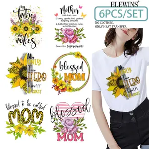 6 Sheets Mother's Day Sublimation Heat Transfer Vinyl DTF Transfer with Gold Foil for T Shirt Hoodie Jeans Backpack Pillow Machine Washable Iron on Stickers Creative Festival Gift Unisex