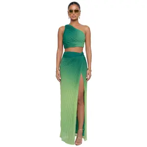 Ombre Isle Pleated Skirt Set (Green)