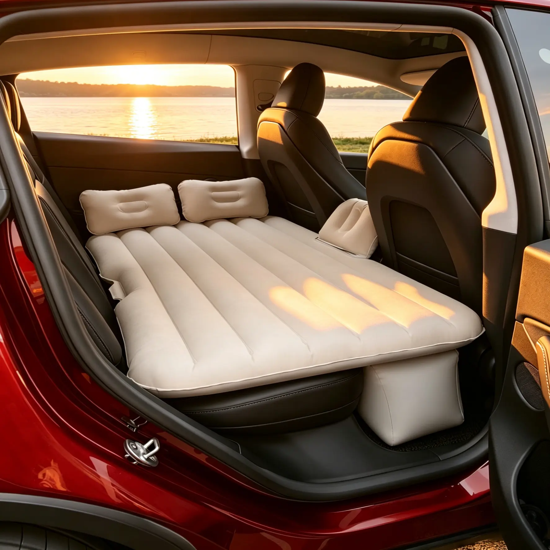 Universal Car Rear Seat Inflatable Air Mattress with Air Pump - 55x35", Wear-resistant Blow-up Mattress, Comfortable Sleeping, Easy to Use, Enhance Your Travel for SUV, Camping, Road Trips