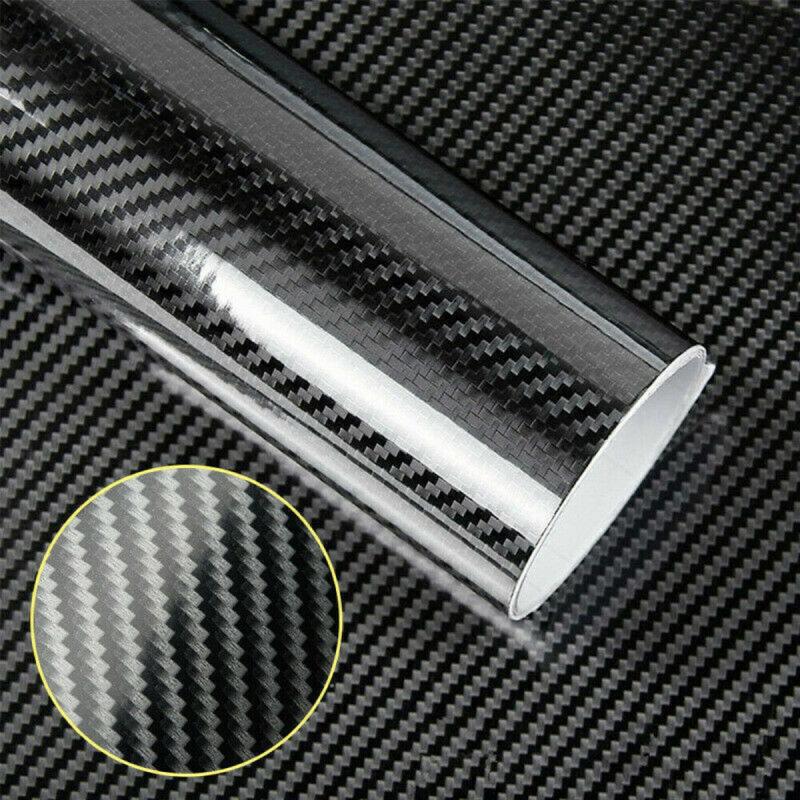 7D Carbon Fiber 5FT x 0.7 FT Vinyl Wraps with Cutter and Hand Tool Kit, Car DIY Wrap Vinyl Roll Film Self-Adhesive Twill Weave Sheet Sticker Air Release Technology, Car Internal and External Decoration Accessories 60 x 8 inch