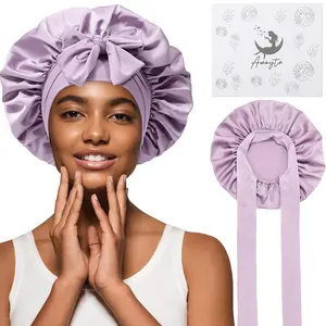 AWAYTR Fashion Gifts Single Layer Satin Hair Bonnet Silk Like Sleeping Bonnets for Curly Hair Hair Wrap with Tie Band Summer Breathable Adjustable Nightcap for Women