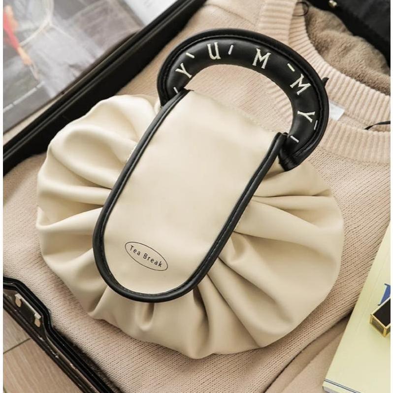 Chic Foldable Portable Makeup Organizer | Water-Resistant With Handle | Multi-Pocket for Skincare Cosmetics Daily Vanity Bathroom