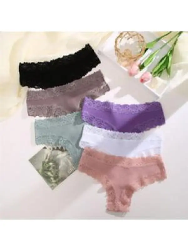Womens Cotton Underwear Sexy Lace Brazilian Panties Soft Breathable Cotton Bikini for Ladies 6 Pack