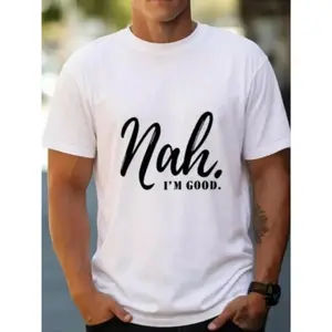 Minimalist Attitude Graphic Tee - Clean Text "Nah" Print, Trendy Anti-Social Statement Top, Cool Introvert Streetwear