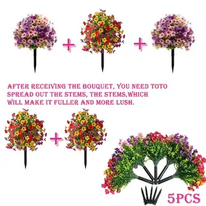 5-piece spring/summer set, Decorative flower ornaments, featuring mixed colors. Ideal for decorating artificial indoor and outdoor porches, balconies. Made of UV-resistant plastic with colorful floral designs. Perfect for outdoor