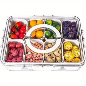 Clear Food Storage Tray with Mini Boxes, 1 Count Multifunctional Portable Snack Box with Lid & Handle, Divided Food Serving Tray for Candy, Fruit