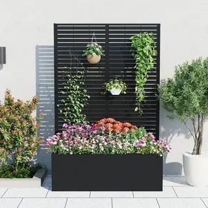 Metal Planter Box with Trellis, 71x47x16 Raised Garden Bed Privacy Screen with Drainage Holes for Patio Balcony