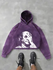 Oversized Fitted Hoodie, Cotton Water Washed Vintage Look, Graphic Print Design, Streetwear Style Fashion for All Seasons