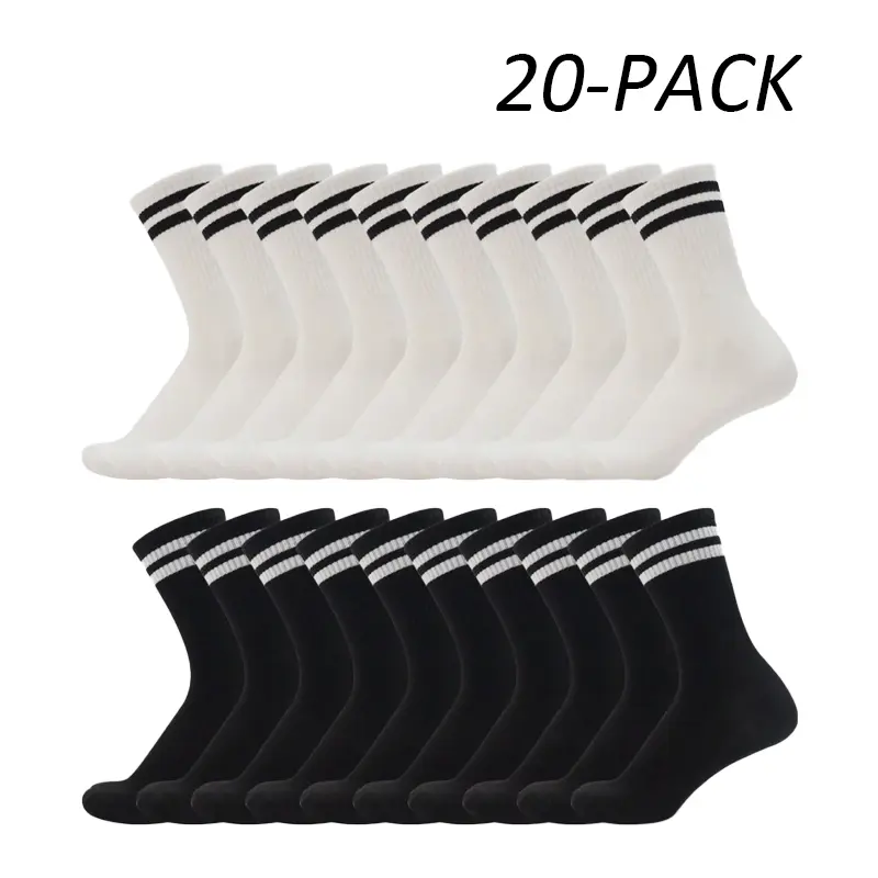 20 Pairs Crew Socks – Black White Striped Cotton Socks for Men Women Everyday Sports Wear